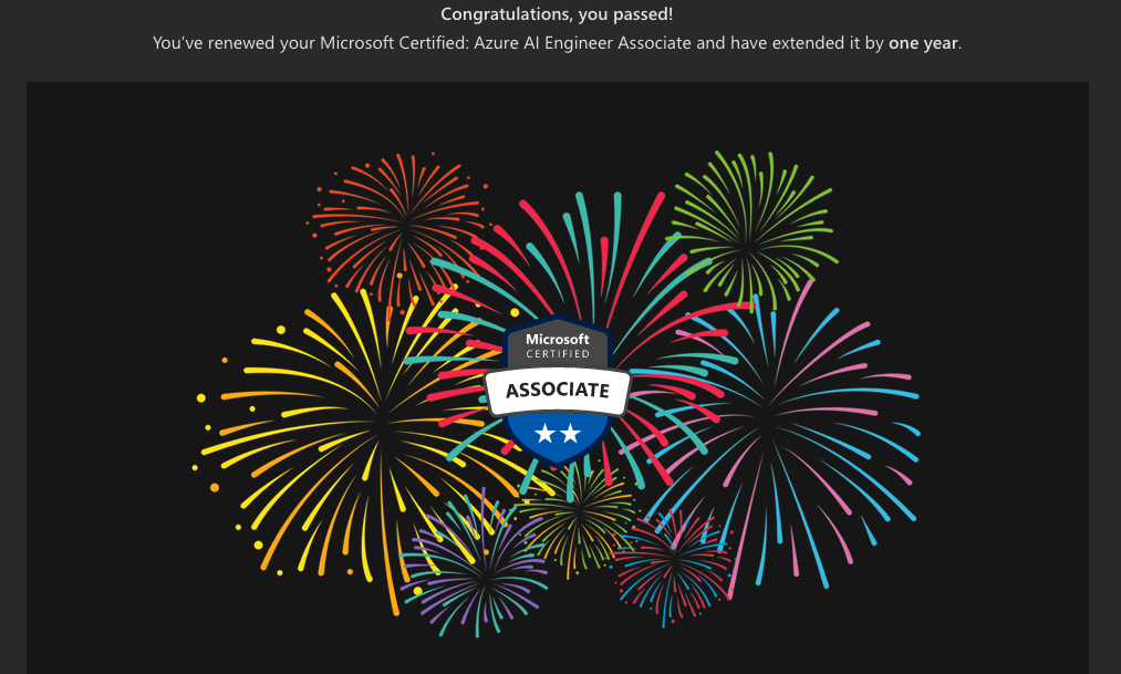 Microsoft renewal exam passed